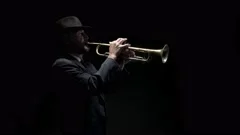 Man Plays on the Tuba Slow Melody. White Studio Background, People