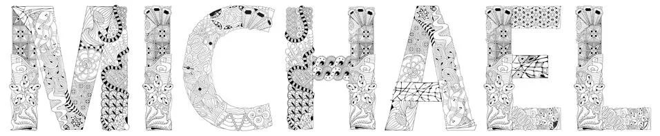 Male name Michael. Vector decorative zentangle object for coloring Stock Illustration