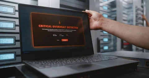 Male Network Engineer Managing Critical Server Overheating Incident with Stock Footage 344967568