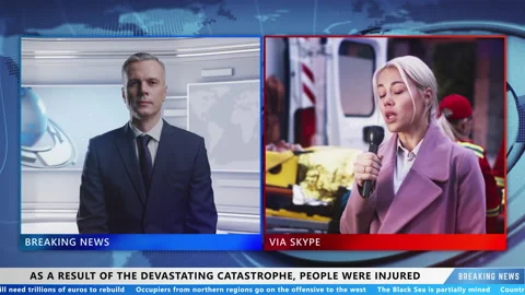 Male news anchor speaking with reporter Stock Video Pond5