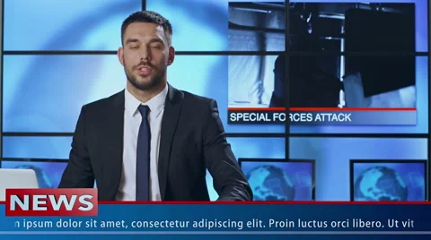 Male News Presenter Speaking About Special Force Operation Stock Footage