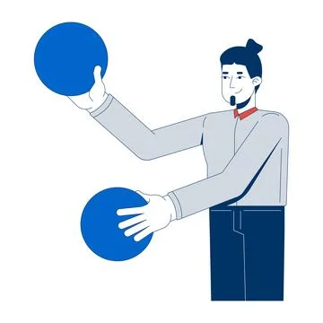 Male office worker juggling data spheres 2D cartoon character Stock Illustration