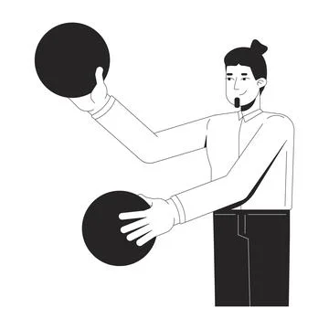 Male office worker juggling data spheres 2D line character Stock Illustration