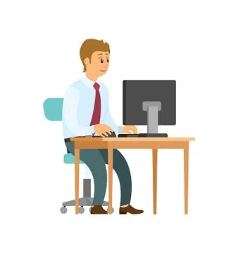 Male Office Worker Typing on Computer, Isolated Stockillustratie