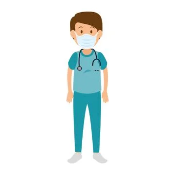 Male paramedic using face mask with stethoscope Stock Illustration