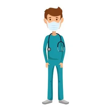 Male paramedic using face mask with stethoscope Stock Illustration