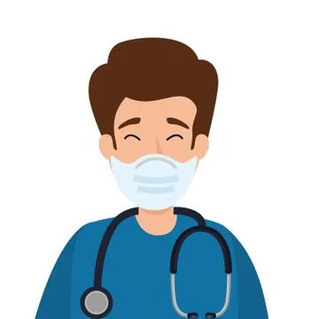 Male paramedic using face mask with stethoscope Stock Illustration