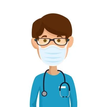 Male paramedic using face mask with stethoscope Stock Illustration