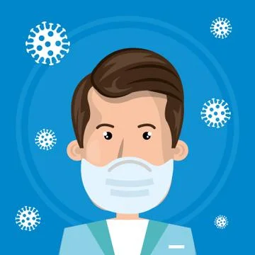 Male paramedic using face mask with particles covid 19 Stockillustratie