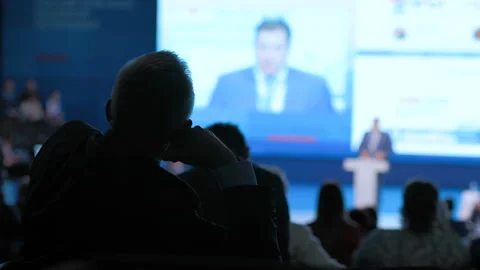 Male partner at congress of strategy solution or cooperation idea of politician. Stock Footage 199475441