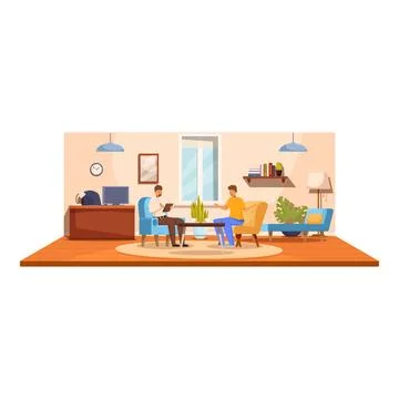 Male patient is explaining his problems to a psychologist in his office イラスト素材