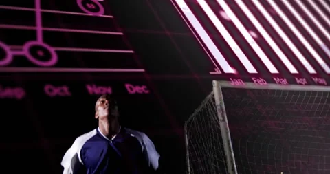 Male player reacting to code lines and bars, heading ball, teammate joining Stock Footage 314348326