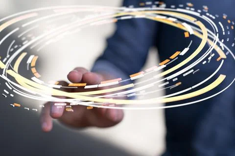 Male pointing at a digital connection pattern Stock Photos