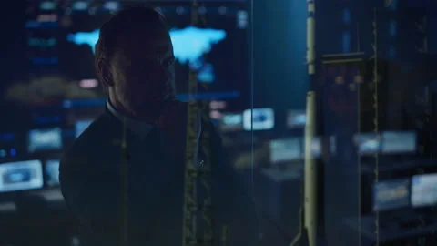 Male Portrait Mission Control Space Rocket Launch Video stock 136102161