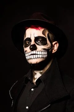 Male portrait with "skull face" make up. Stock Photos