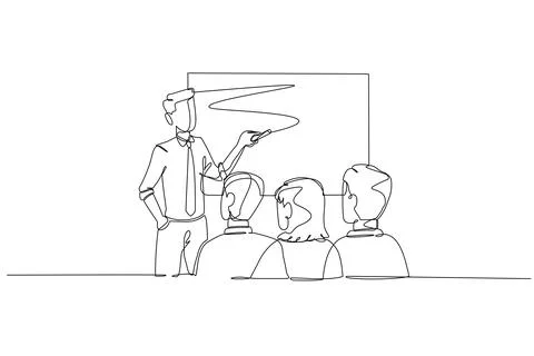 Male presenter explaining volatile finance chart to seated audience Stock Illustration