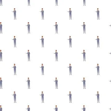 Male presenter pattern holding microphone and gesturing on white Stock Illustration