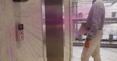 Male professional pressing elevator button in office while panel lighting and Stock Footage 314194077