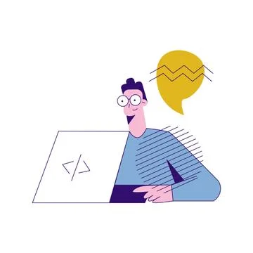 Male programmer coder at work Flat vector illustration isolated on white back イラスト素材