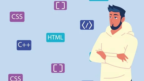 Male programmer contemplating code development surrounded by various progra.. Stock Footage 339203956