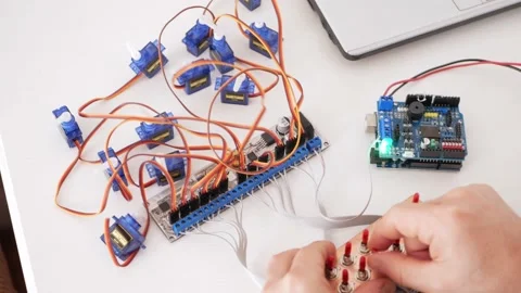 A male programmer creates robotics Stock Footage 163815564