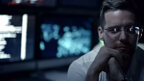 Male Programmer in Dark Office Video stock 85826529