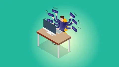 Male programmer doing multitask with many hands Stock Footage 166032764