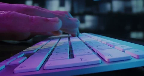 Male Programmer Fingers Coding On Computer Keyboard At Night Office Future And Stock Footage 122152706