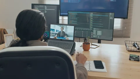Male Programmer Having Video Call with Colleague while Working at Home Stock-Footage 255934448