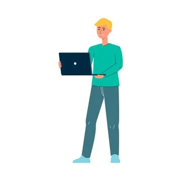 A male programmer performs digital code testing and searches for errors and bugs Stock Illustration