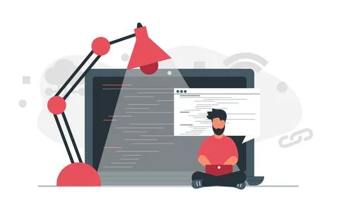 A male programmer is typing a code on his laptop. Professional people office  Stock Illustration