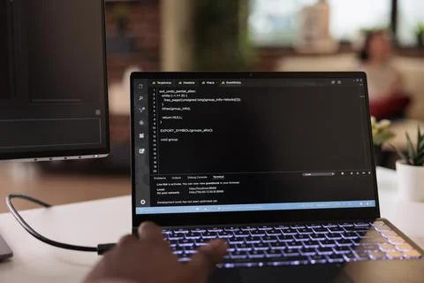 Male programmer using coding encryption interface Stock-Fotos