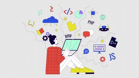 Male programmer at work line 2D character animation Stock Footage 267294331