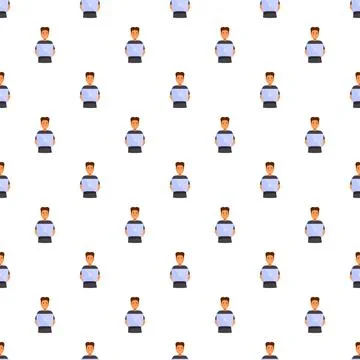 Male programmer working with laptop seamless pattern Illustrazione stock