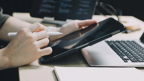 Male programmer working on new project.He working late at night at the office Stock Footage 312244063