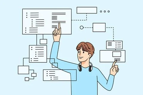 Male programmer working with tabs Stock-Illustration