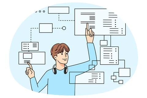 Male programmer working with tabs Stock-Illustration