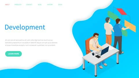 Male programmer is working on web development on his computer. Website landing Stock-Illustration