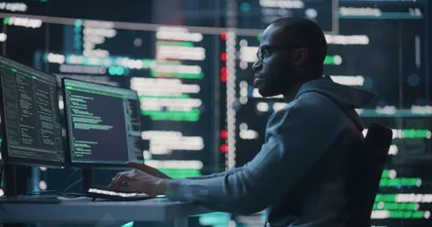 Male Programmer Writing Code Surrounded ... | Stock Video | Pond5