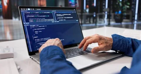 Male Programmer Writing Code For Web Software Engineering Project During Offi 写真素材