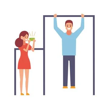 Male pull up workout steps. Man hanging on pull up bar. Gym workout. Sport Stock Illustration