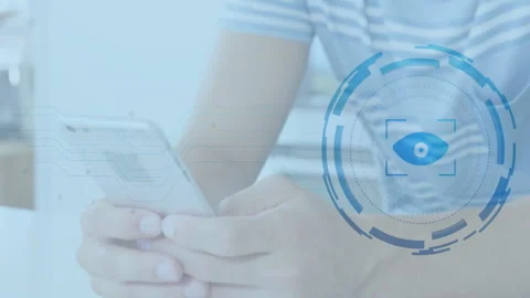 Male reacting to tech scanning interface fading over chest, picking up Stock Footage 313169957