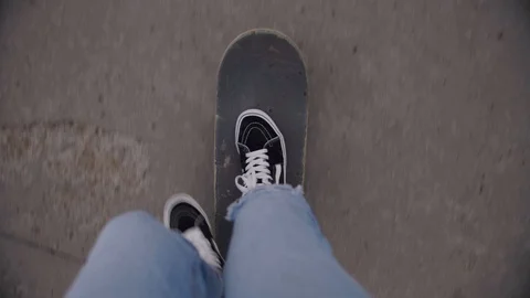 Male Rider Down Perspective View Of Skateboard Stock Footage