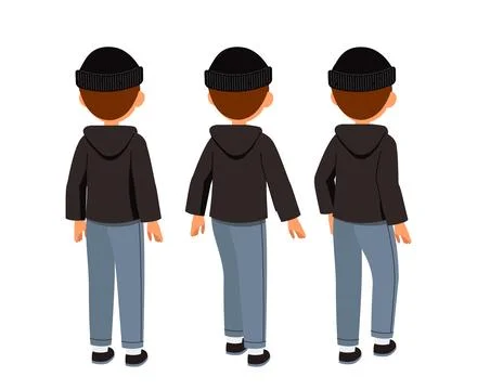 Male robber constructor. Man in black hoodie and hat back view. Kit for creating Stock Illustration