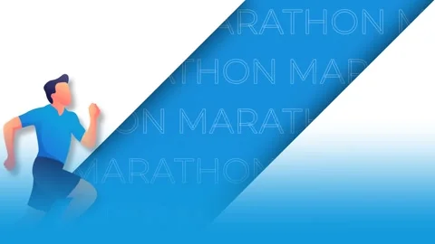 Male Runner Athlete Vector Illustration with Blue Marathon Background Banner. Stock Footage 344596762