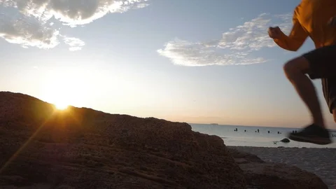 Male runner on the beach Stock Footage 92463802
