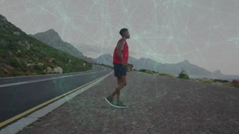 Male runner doing quad stretch on lot preparing for fitness run with animated 스톡 동영상 323407240