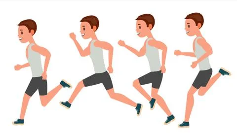 Male Running . Animation Frames Set. Sport Athlete Fitness Character. Marathon Stock Illustration