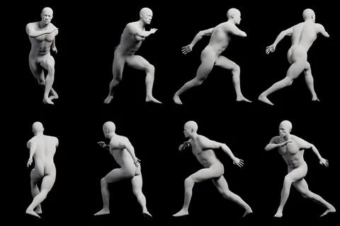 Male running figure model multi-view collage Stock Illustration
