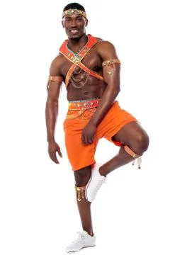 Male samba dancer posing on one leg Stock Photos